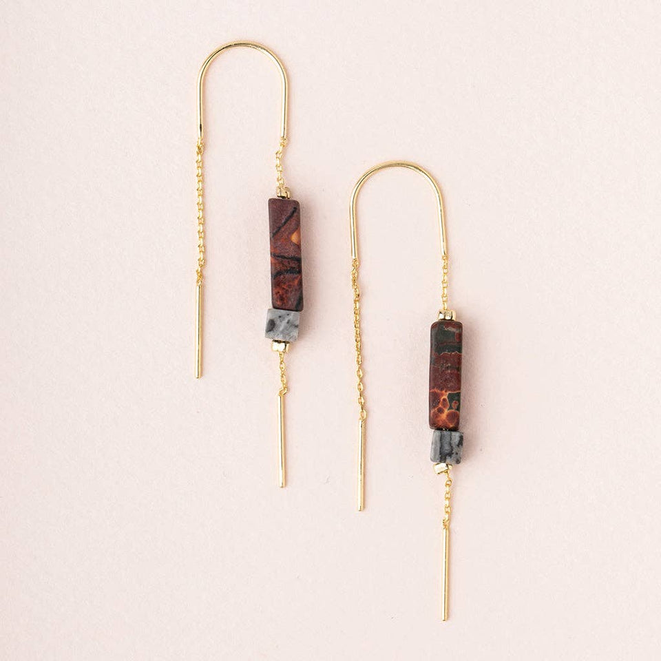 Rectangle Stone Earring - Majestic Jasper/Black/Gold