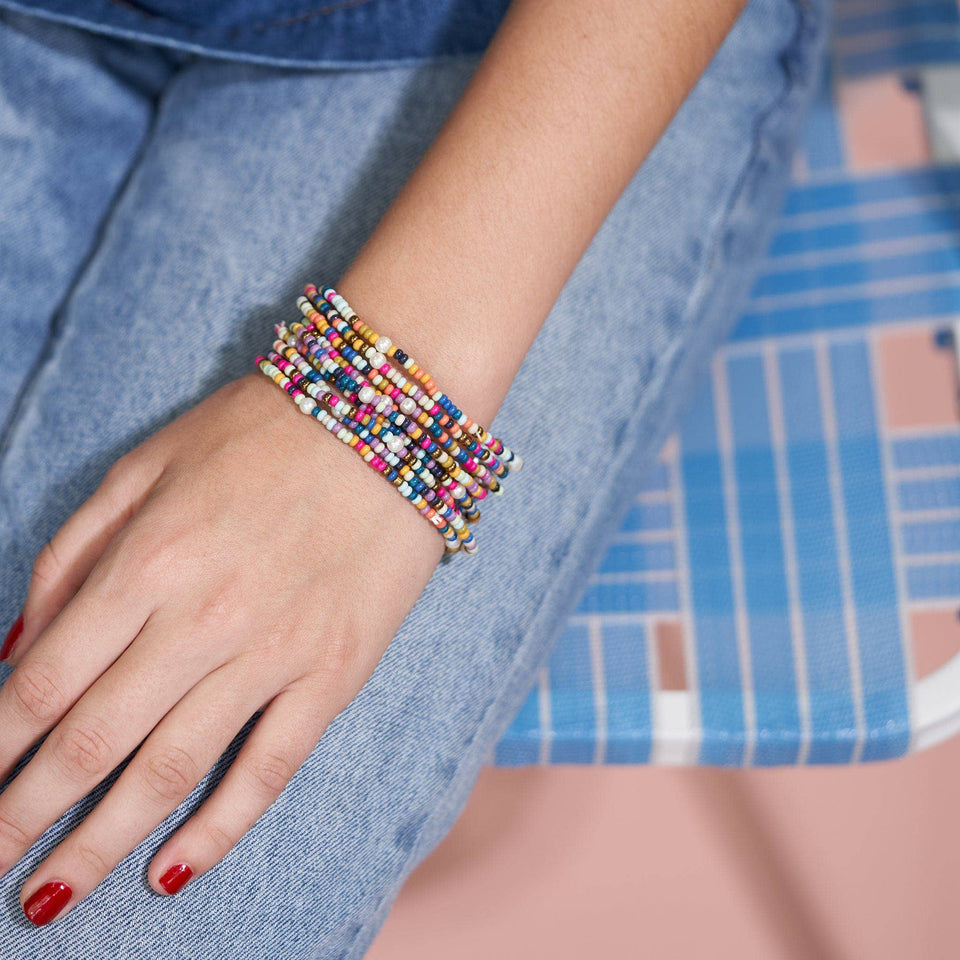 Sage Confetti Beaded 10 Strand Stretch Bracelets Multicolor