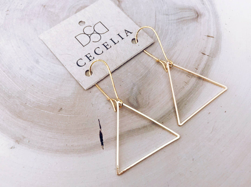 Simple and Elegant Basic Gold Triangle Hoop Earrings: Small Gold Plated Triangle Hoop Earrings