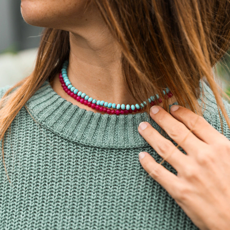 Pink Jade + 14k Gold Filled Toggle Clasp Gemstone Necklace: 16" Necklace