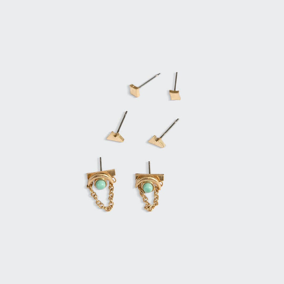 Stud Trio Ear Jacket Set - Mountain/Turquoise/Gold