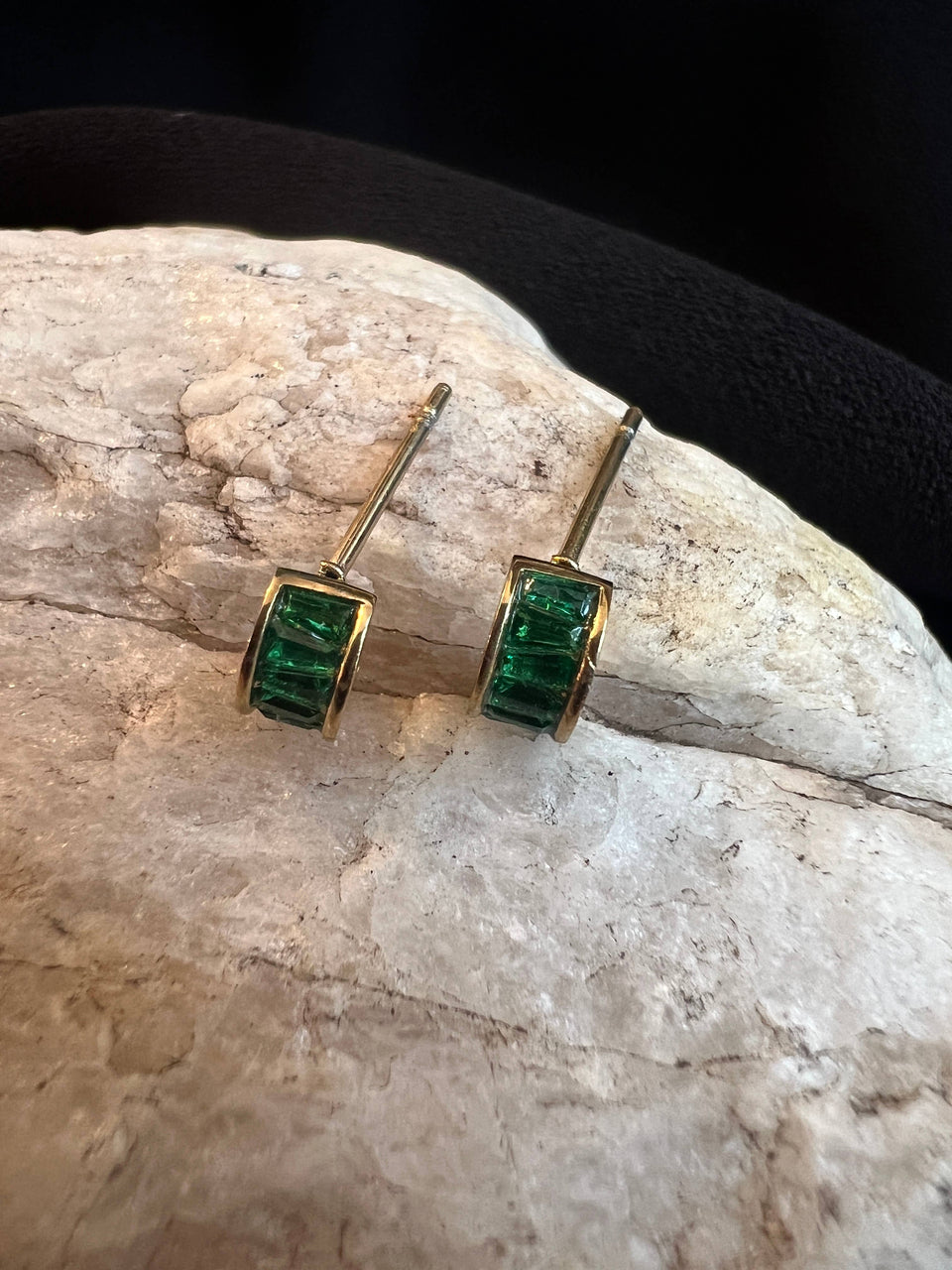 Dainty Crystal Hoop Stud-Emerald, Stainless Steel Gold Plate