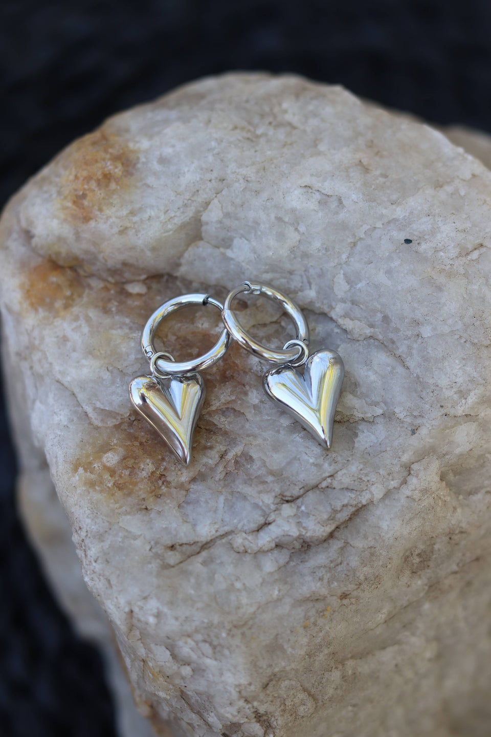 Silver Heart Huggy Earrings (Stainless Steel) 
