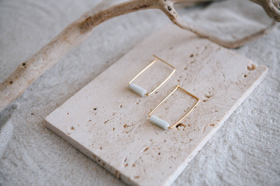 Eventide Rectangular Gold Lightweight Hoops : Dalmation Jasper