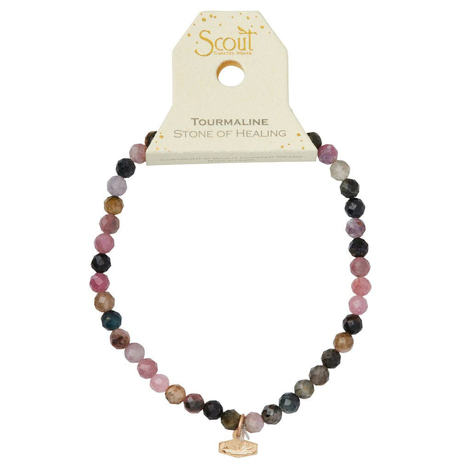 Mini Faceted Stone Stacking Bracelet - Tourmaline/Gold