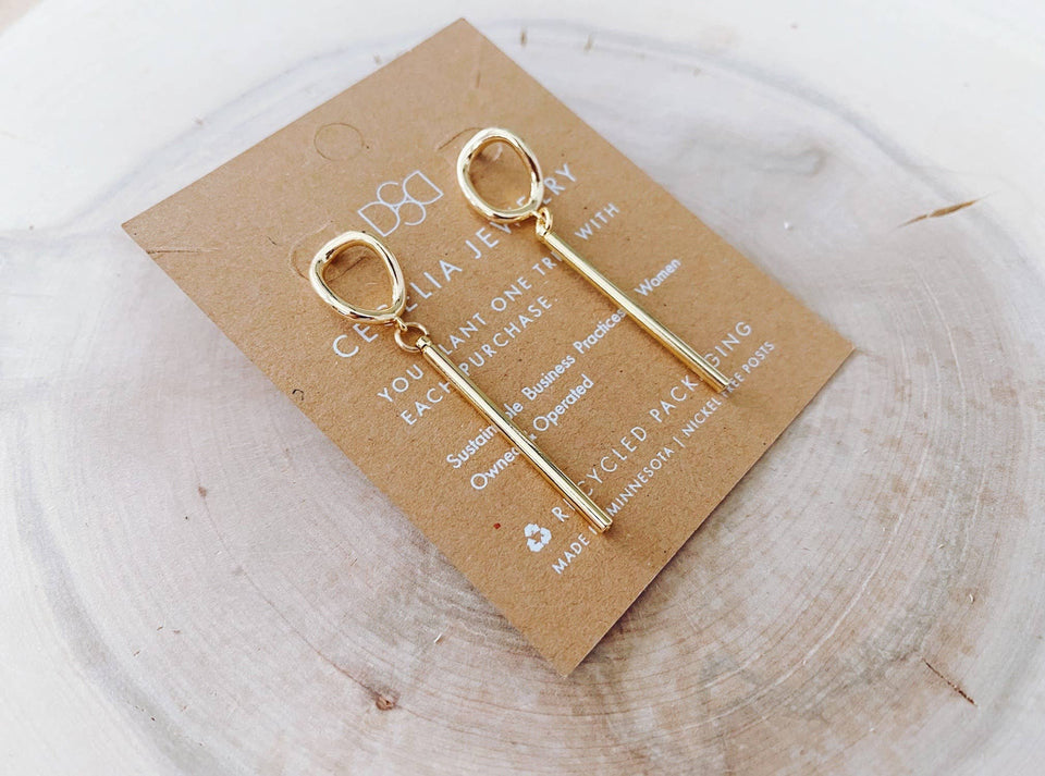 Gatsby Bar Drop Gold Plated Earrings : Round Organic Bar Drop