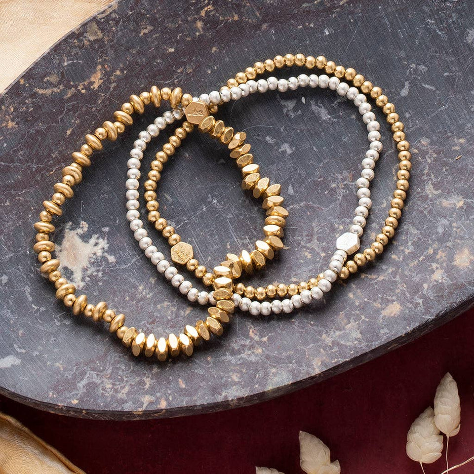 Mini Metal Stacking Bracelet - Mixed Beads Gold