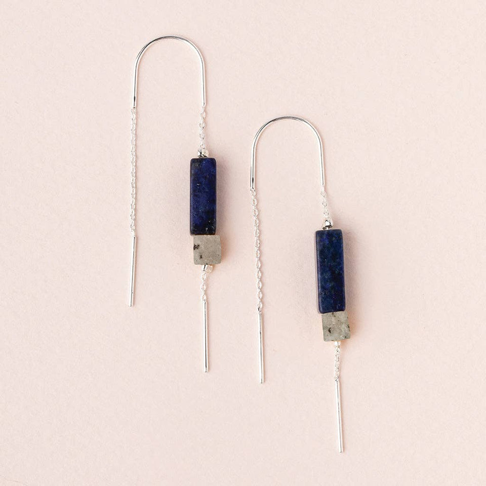 Rectangle Stone Earring - Lapis/Black/Silver