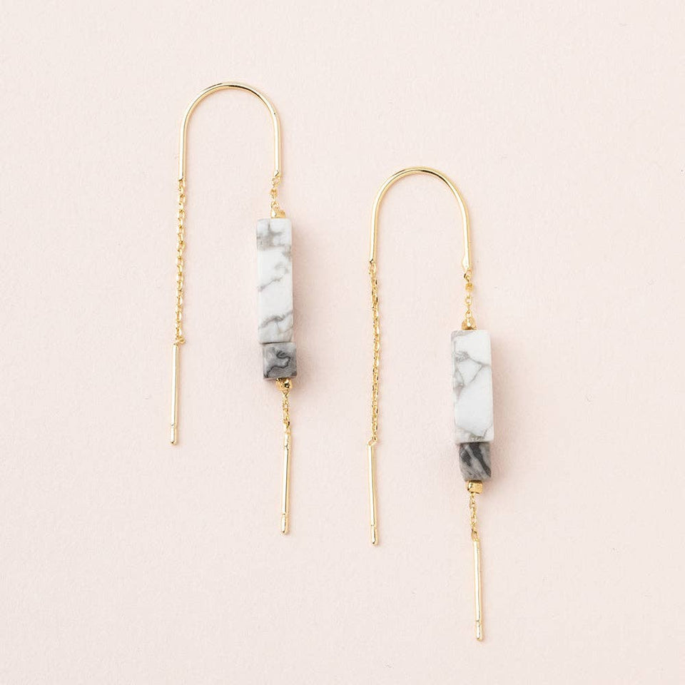 Rectangle Stone Earring - Howlite/Black/Gold