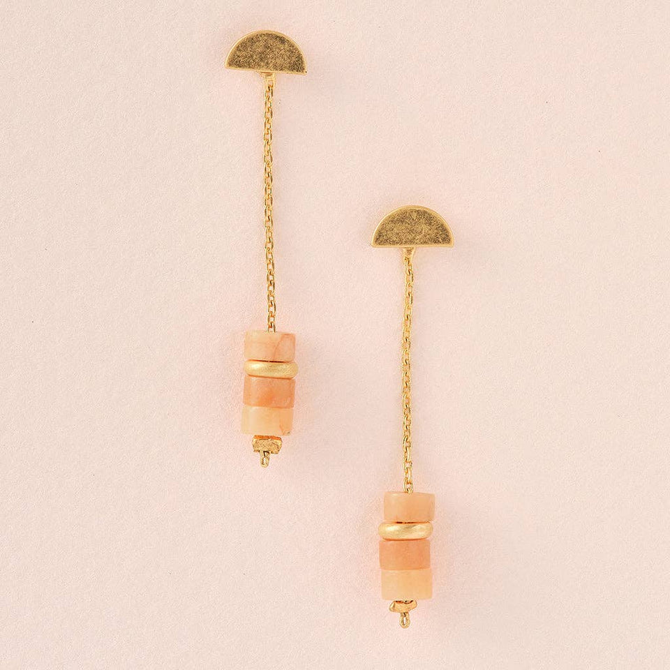 Stone Meteor Thread/Jacket Earring - Sunstone/Gold