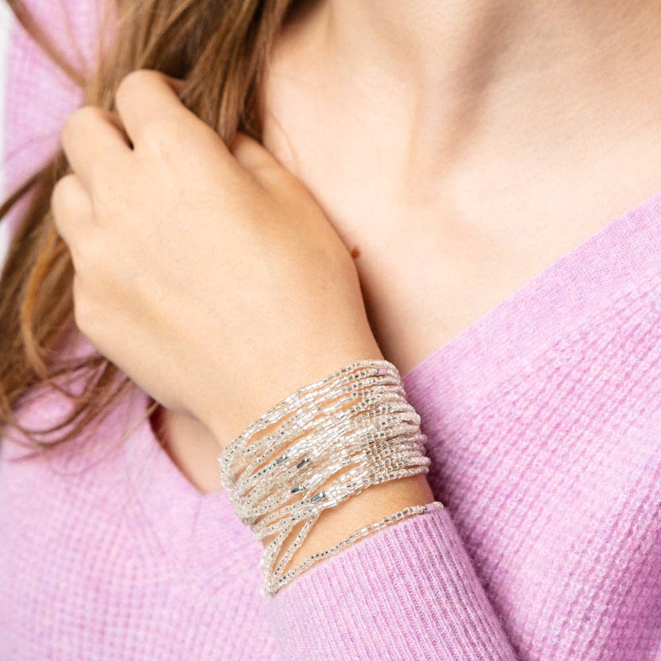 Chelsea 18 Strand Luxe Beaded Bracelet Set Silver