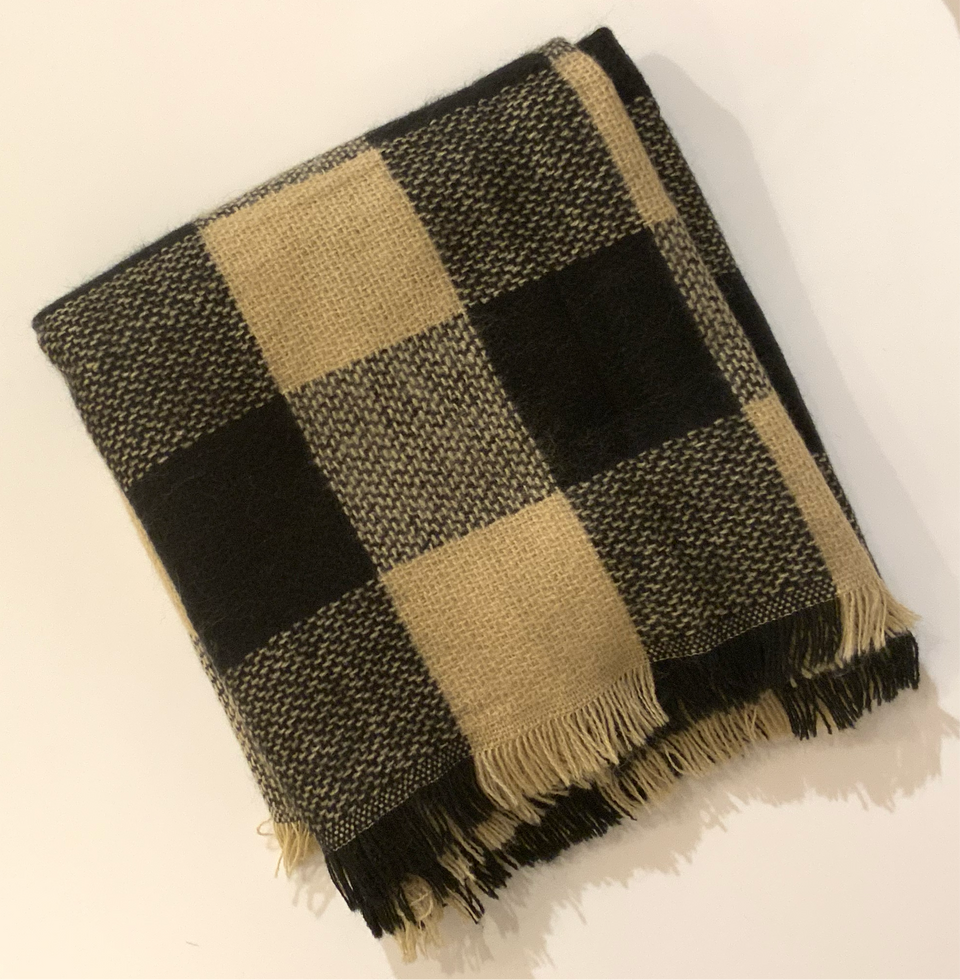 Black & Beige Plaid Infinity Scarf