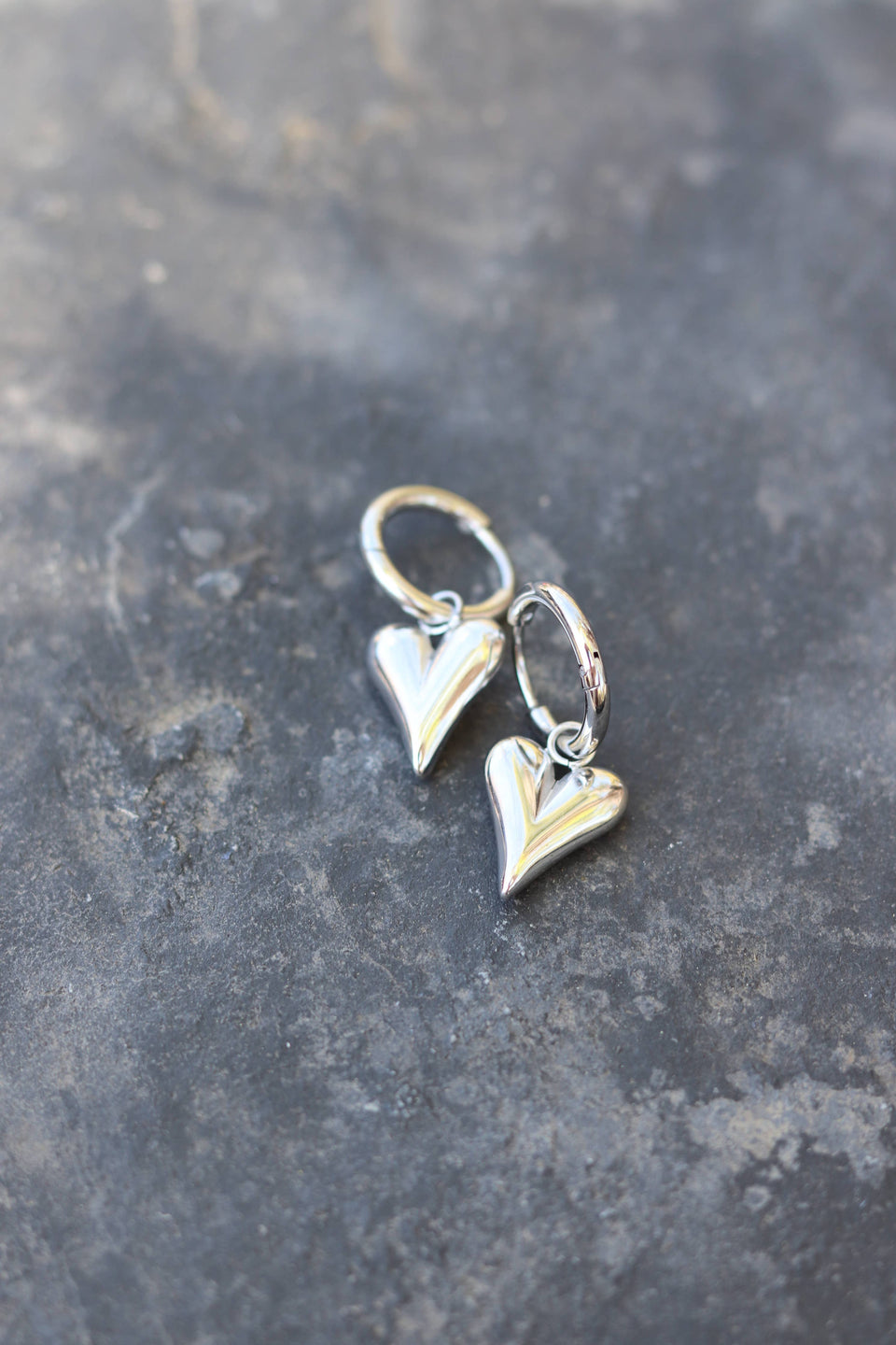 Silver Heart Huggy Earrings (Stainless Steel) 
