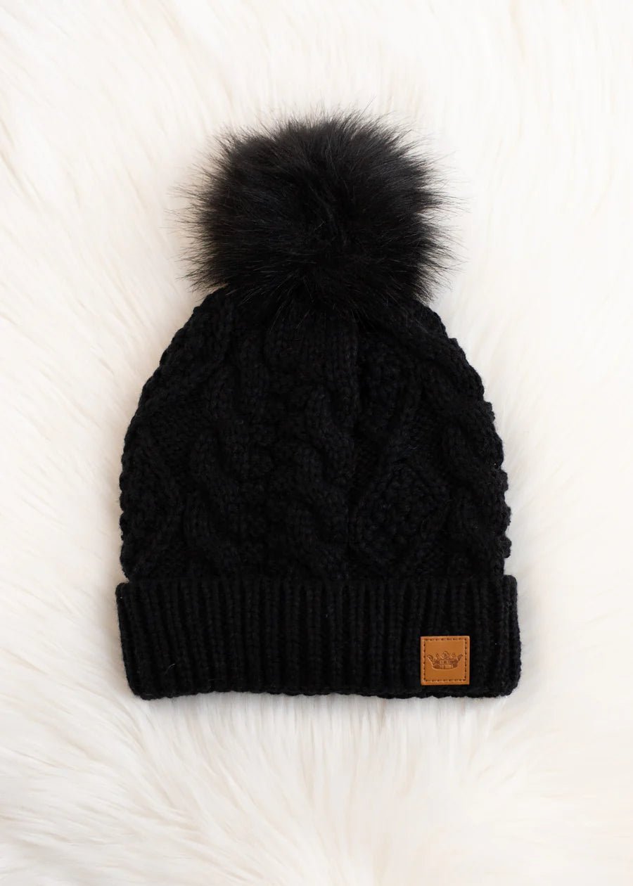 Black Cable Pom Hat | petite shops