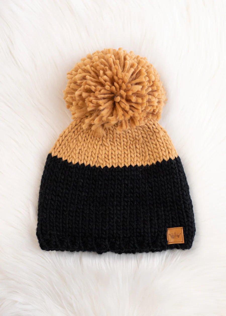 Black & Camel Colorblock Pom Hat | petite shops