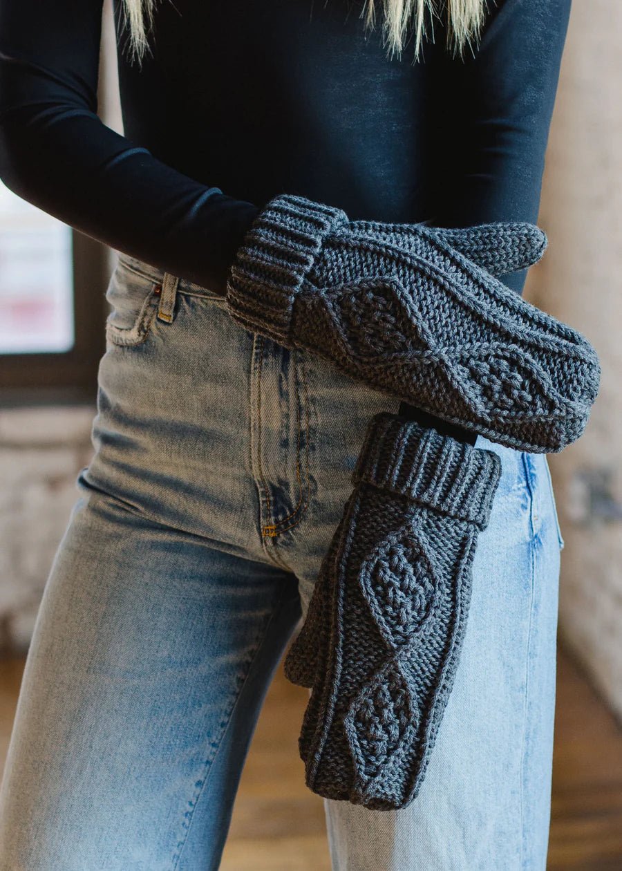 Dark Gray Cable Mitten | petite shops