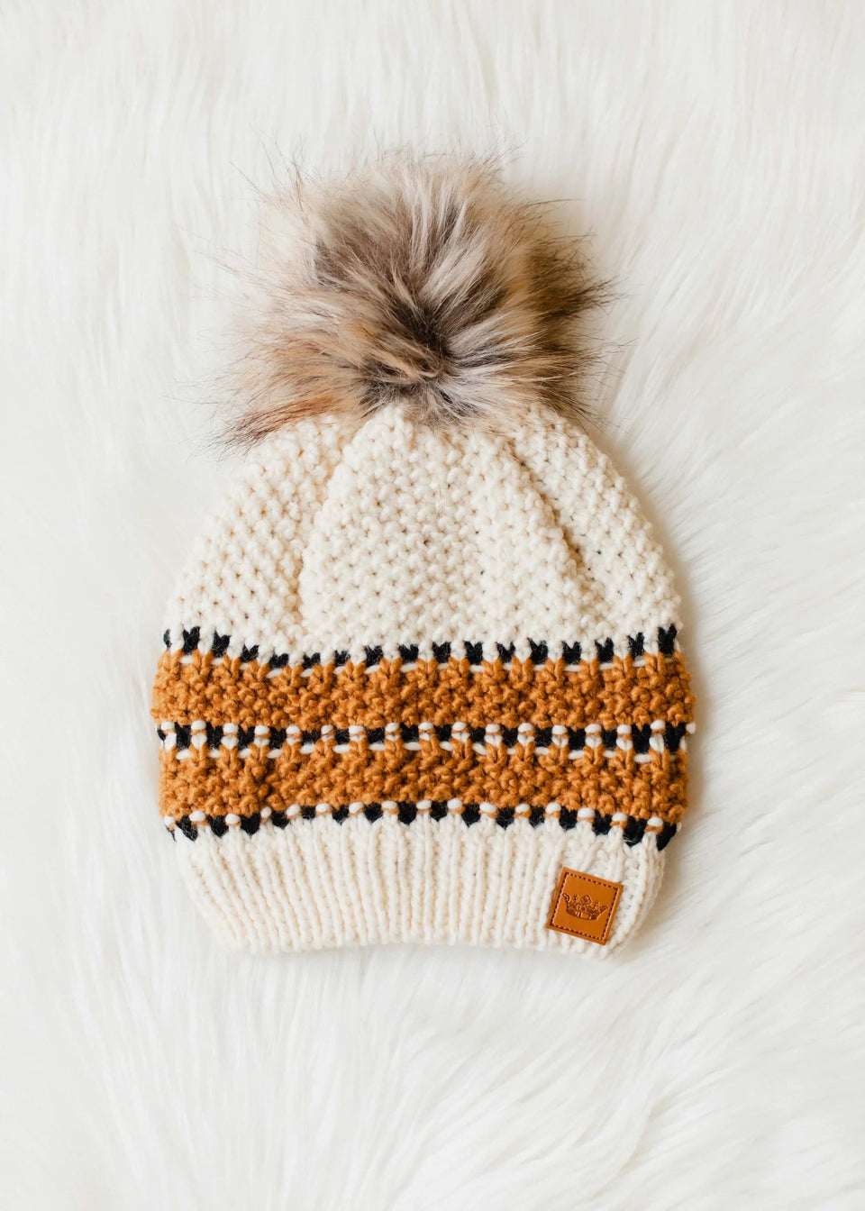 Cream Tan Black Pom Hat | petite shops