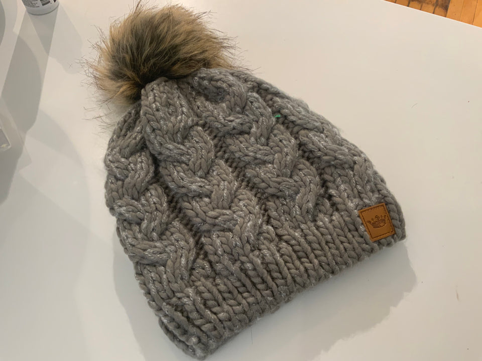 Gray Braided Pom Hat | petite shops