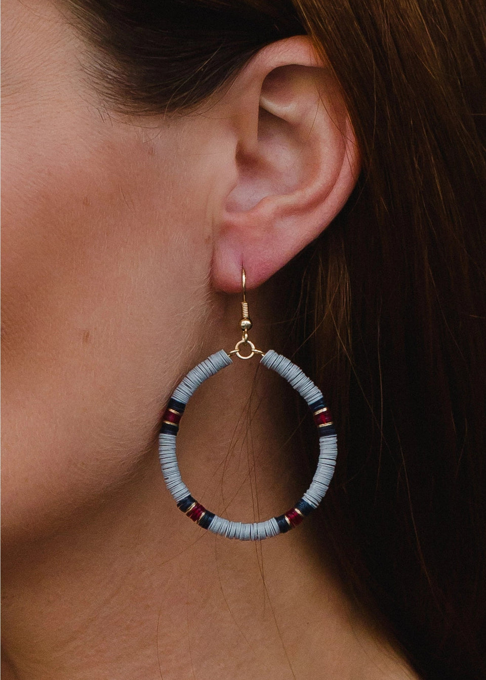 Gray Beaded Hoop Dangle Earrings | petite shops