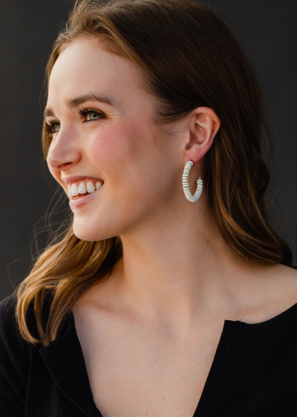 Ivory & Gold Beaded Hoops | petite shops