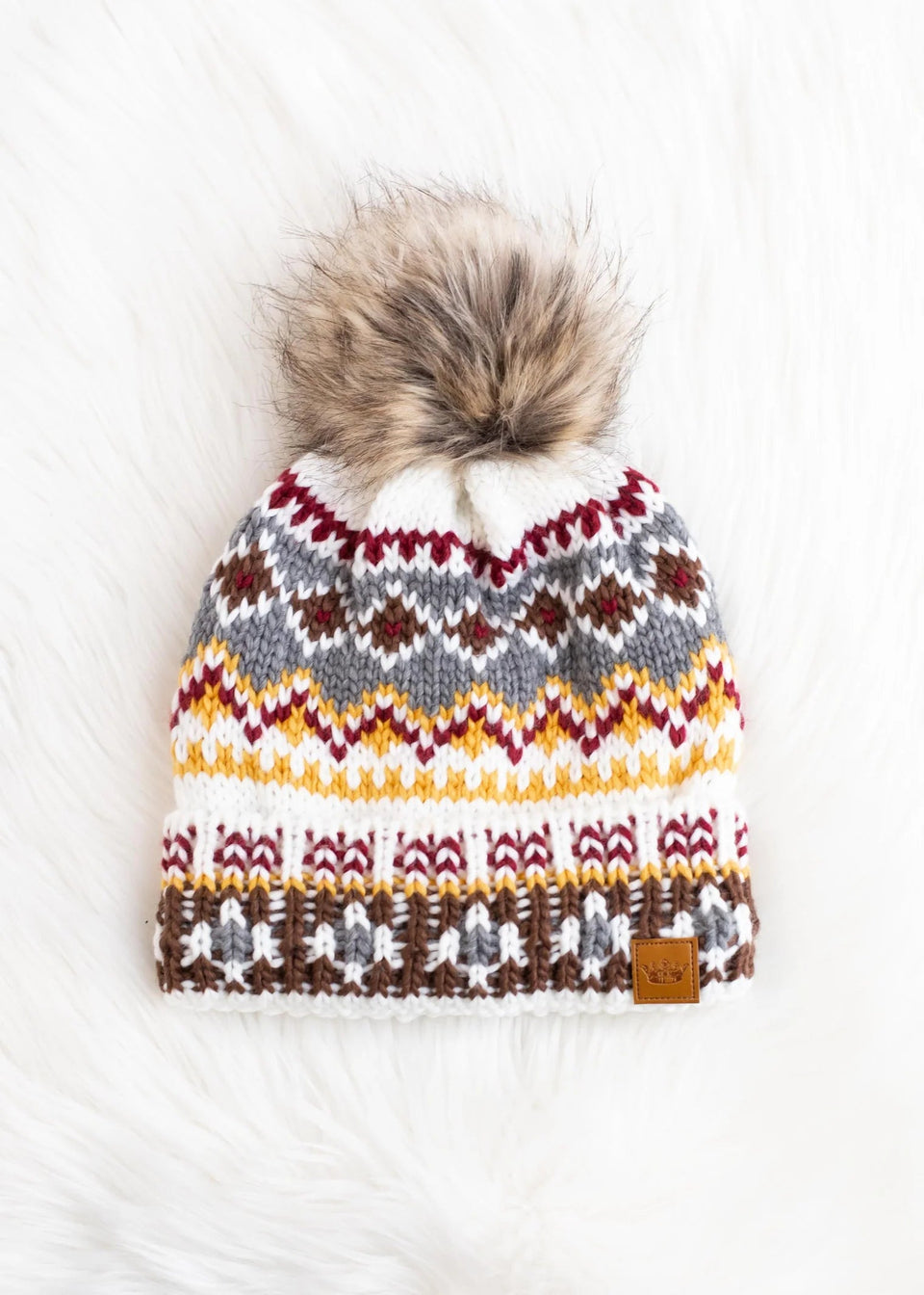 White, Burgundy, Gold, Gray Pom Hat | petite shops