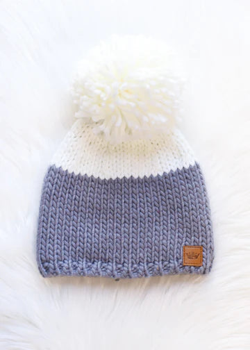 Grey & White Color Block Pom Hat | petite shops