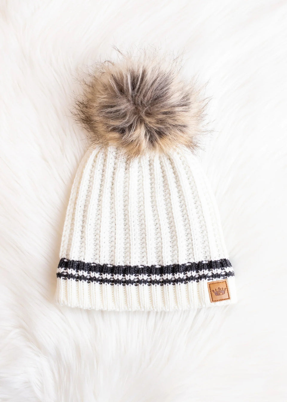 Cream with Grey Stripe Pom Hat | petite shops