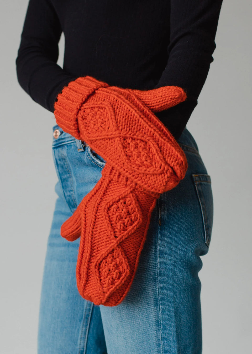 Orange Cable Mittens