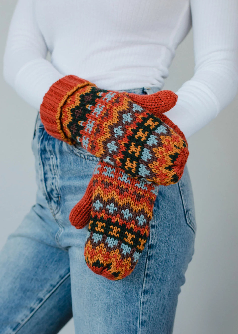 Rust & Brown Pattern Mittens