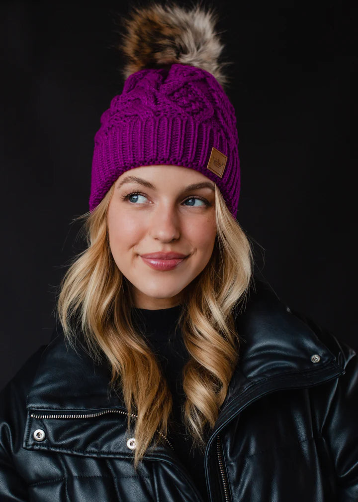 Purple Cable Knit Hat