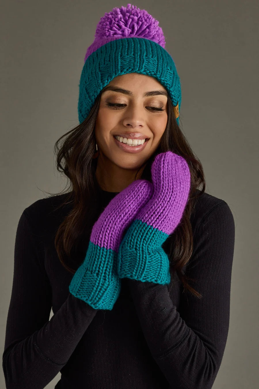 Purple & Aqua Color Block Mittens