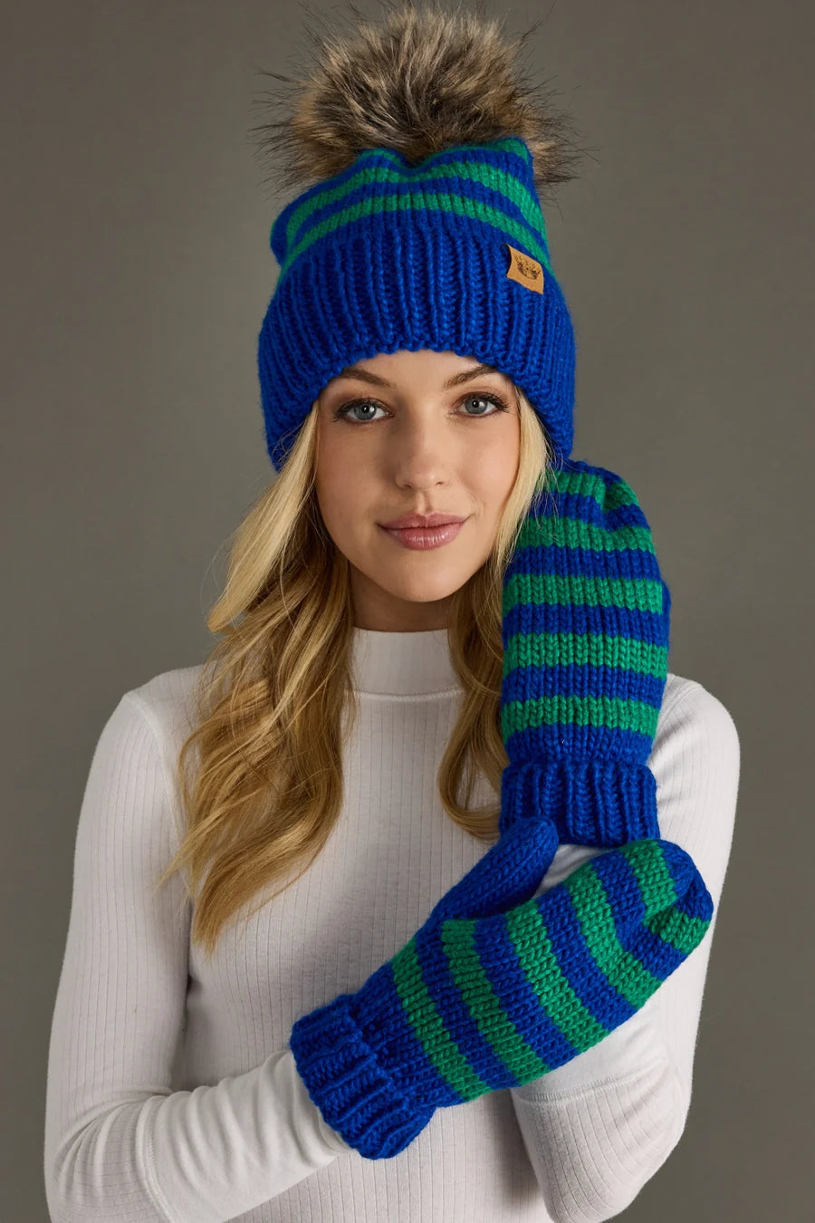 Blue & Green Striped Mittens