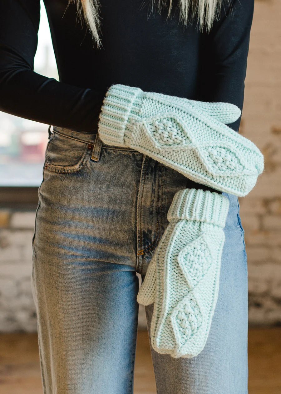 Mint Cable Knit Mittens | petite shops