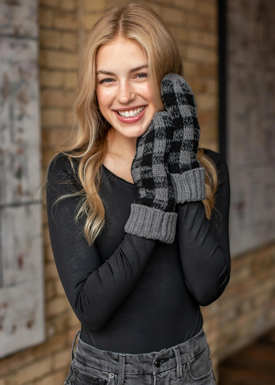 Plaid, Grey & Black Mittens | petite shops