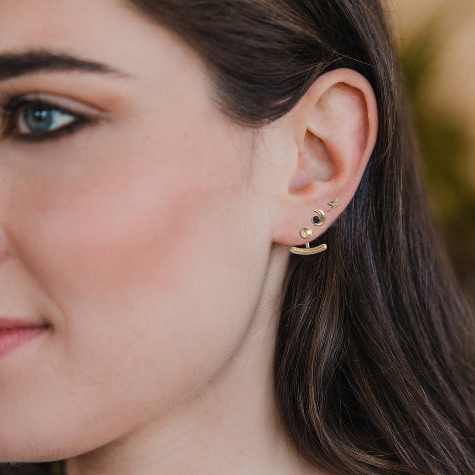 Stud Trio Ear Jacket Set - Moon/Black Spinel/Gold