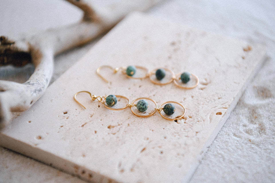 Private Label Triple Hoop Gemstone Drop Earrings : Pearl