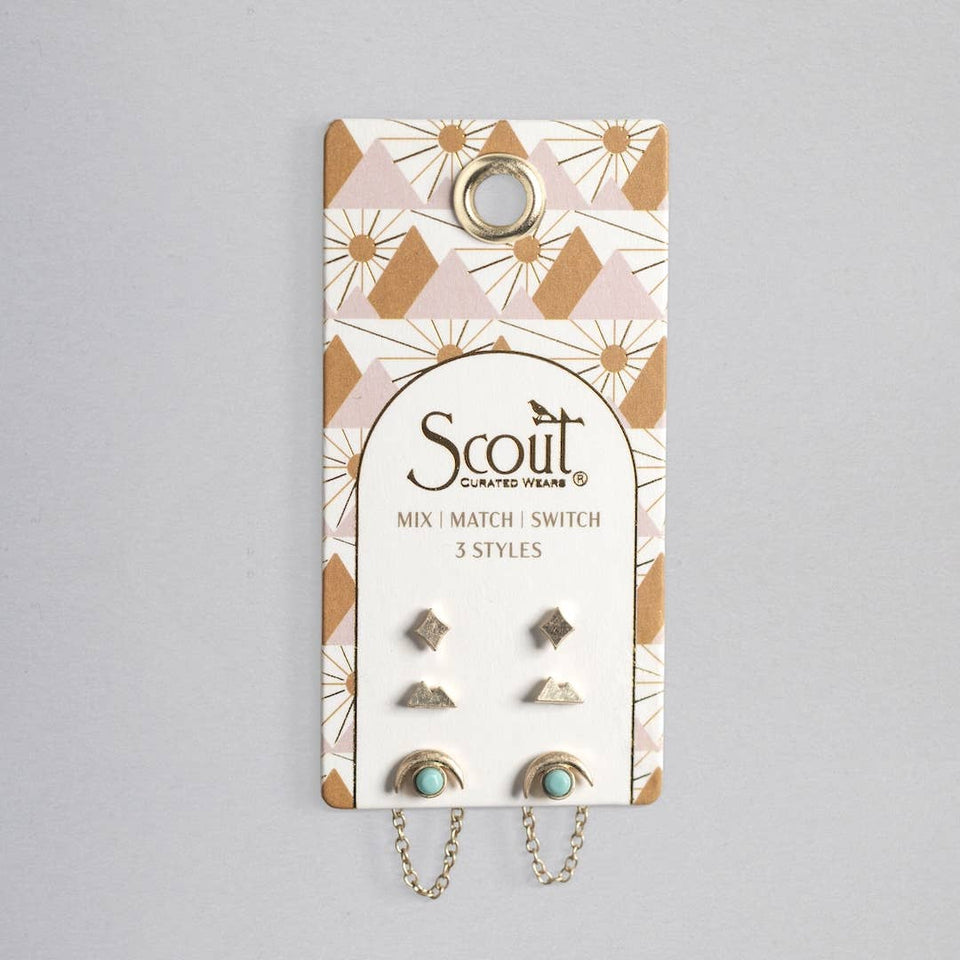 Stud Trio Ear Jacket Set - Mountain/Turquoise/Gold