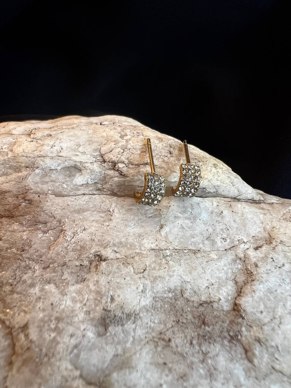 Dainty Crystal Hoop Stud-Diamond CZ, Stainless Steel Gold PL