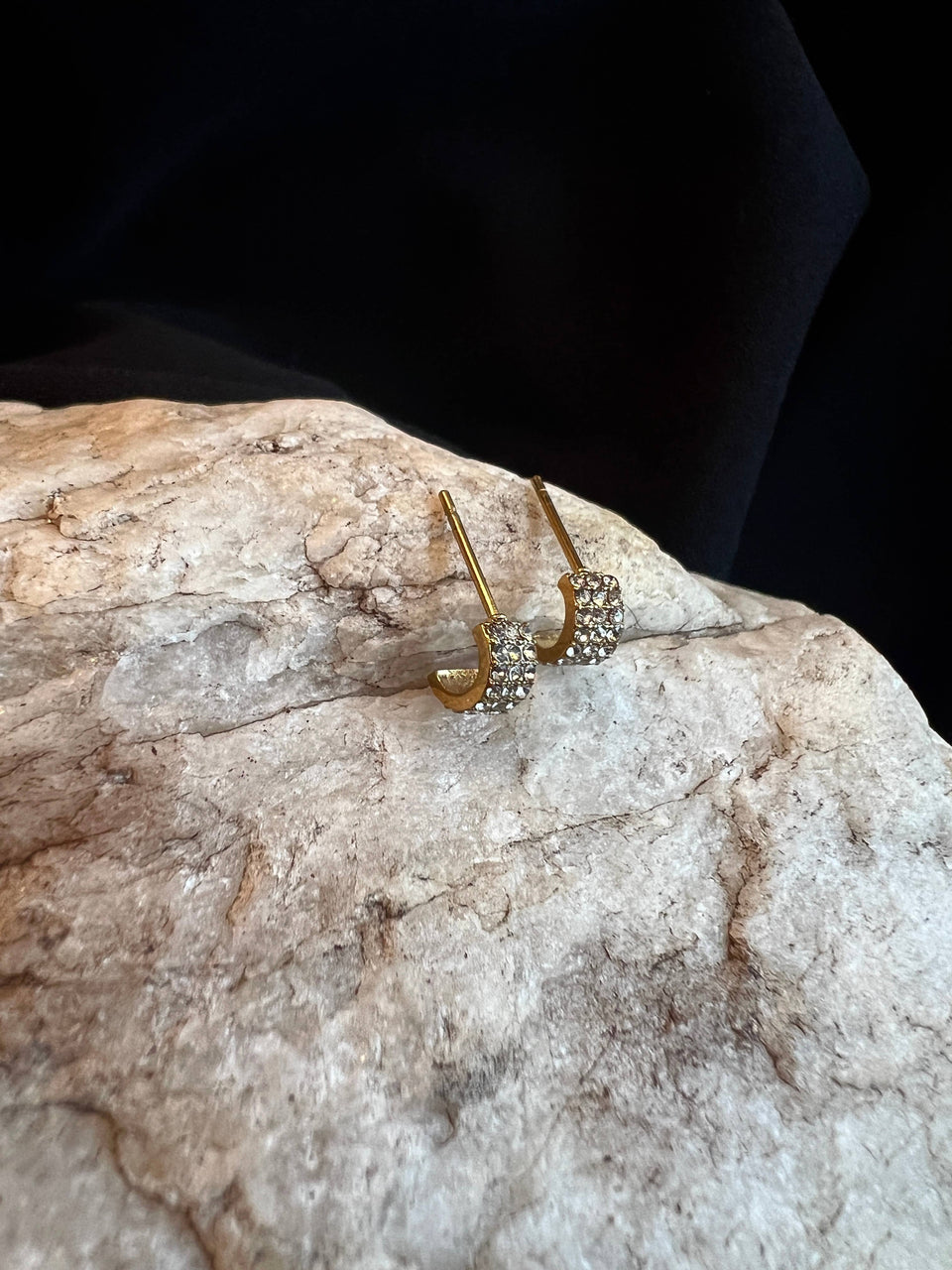 Dainty Crystal Hoop Stud-Diamond CZ, Stainless Steel Gold PL