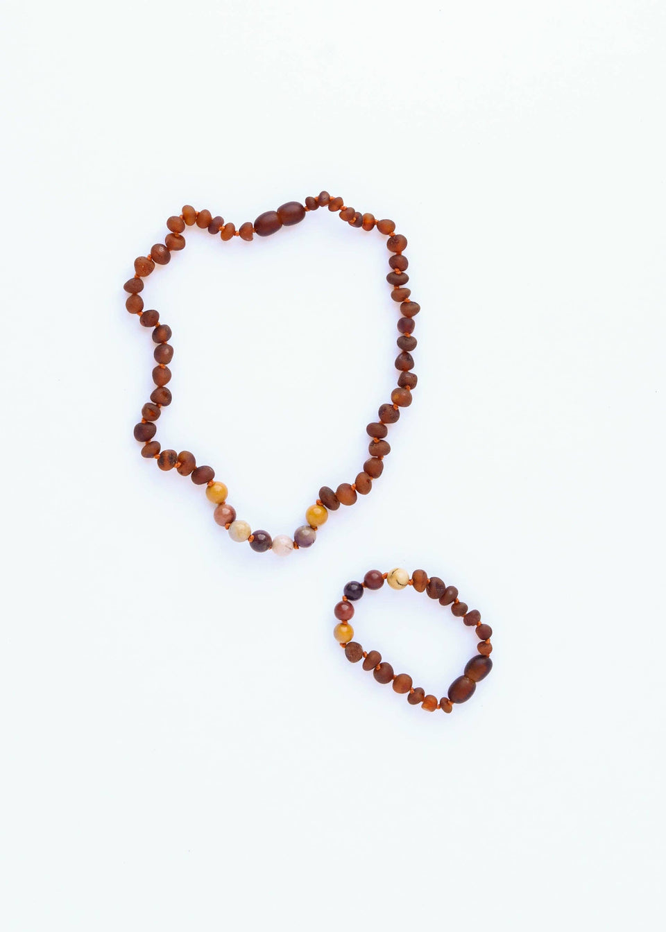 Raw Cognac Baltic Amber + Mookaite Jasper || Necklace: 11" Baby Necklace