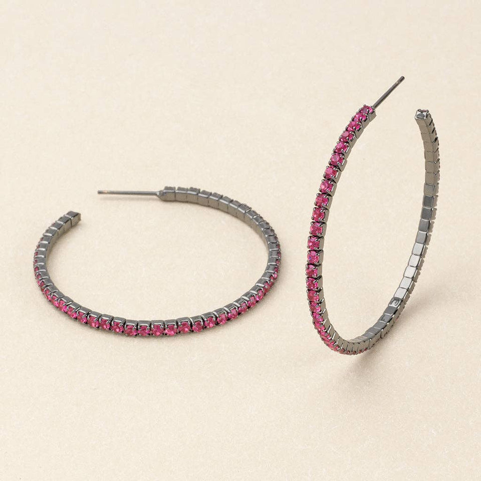 Sparkle & Shine Lg Rhinestone Hoop Earring - Fuchsia/Gun