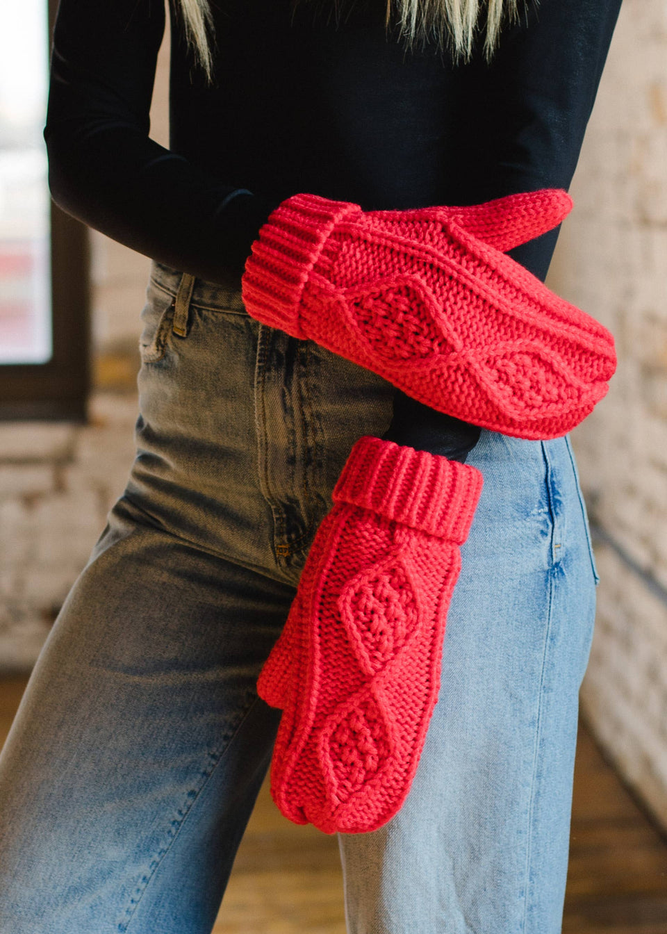 Watermelon Cable Knit Mittens | petite shops