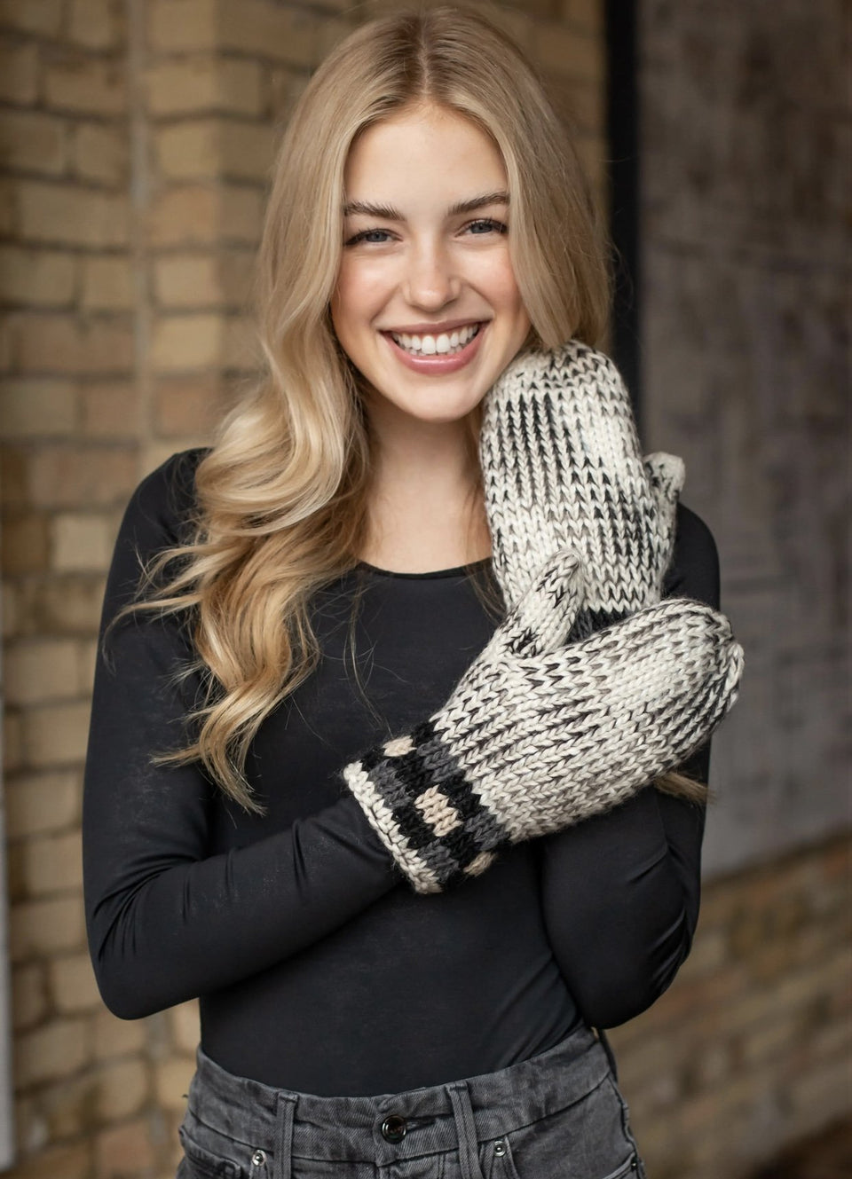 Grey Heather with Grey Buffalo Plaid Trim Mittens