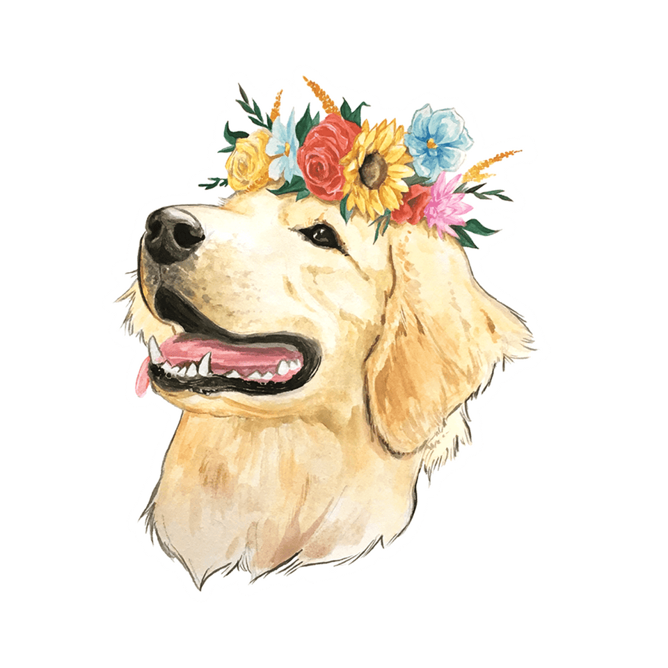 Flower Crown Golden Retriever Sticker | petite shops