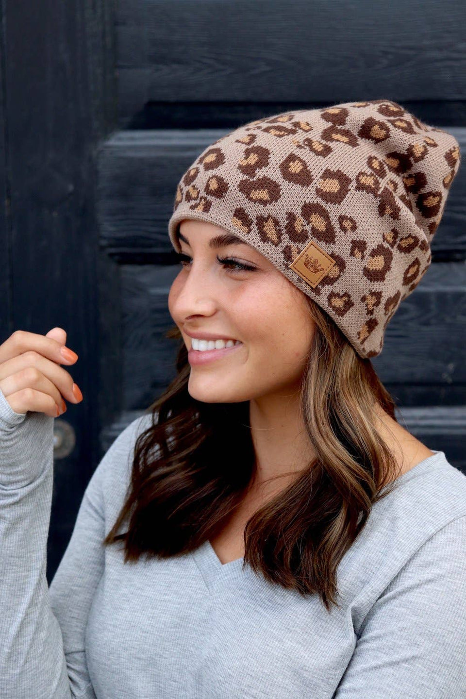 Fleeced Lined Leopard Print Beanie