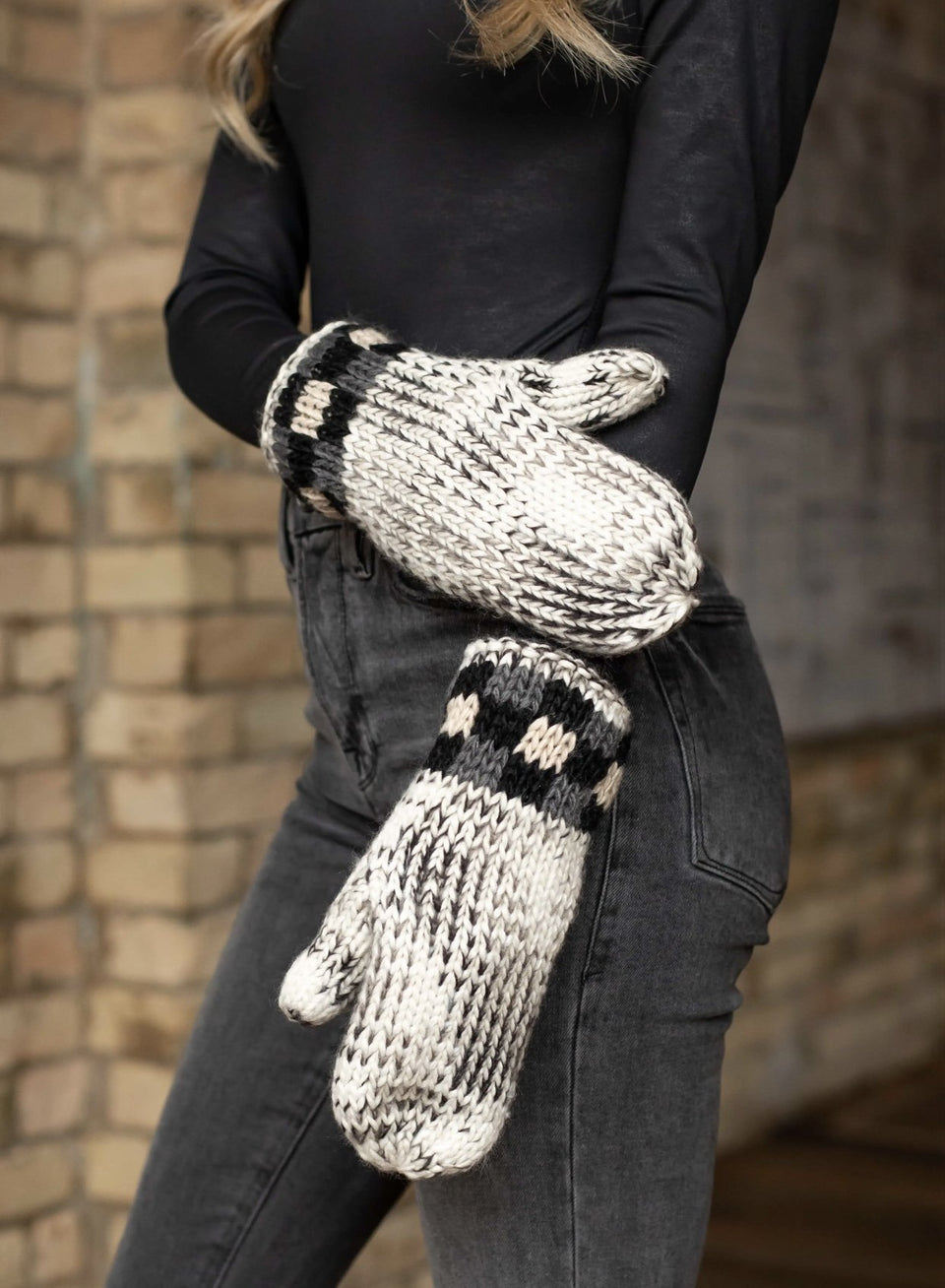 Grey Heather with Grey Buffalo Plaid Trim Mittens