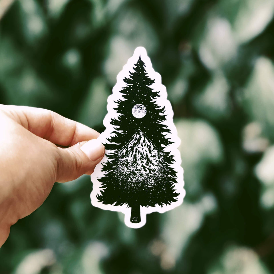 Mountainous Tree Silhouette Vinyl Sticker