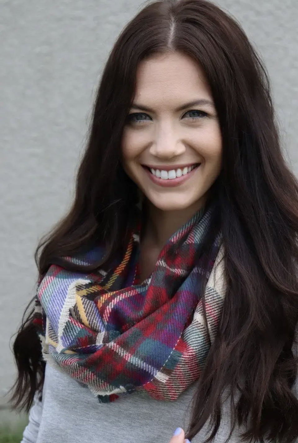 Tan with Red and Navy Plaid Infinity Scarf