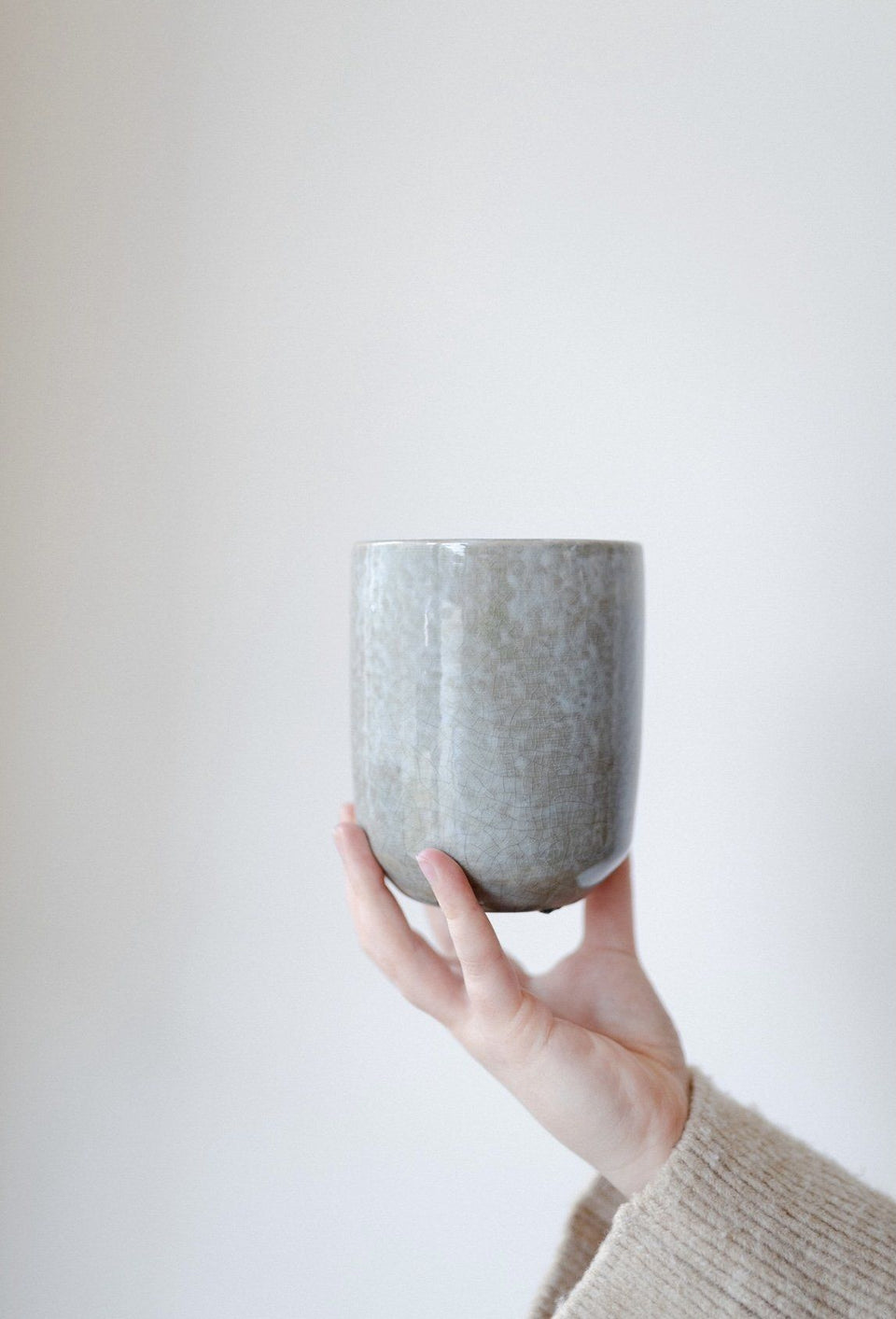 Gray Ceramic Planter with Mosaic Pattern