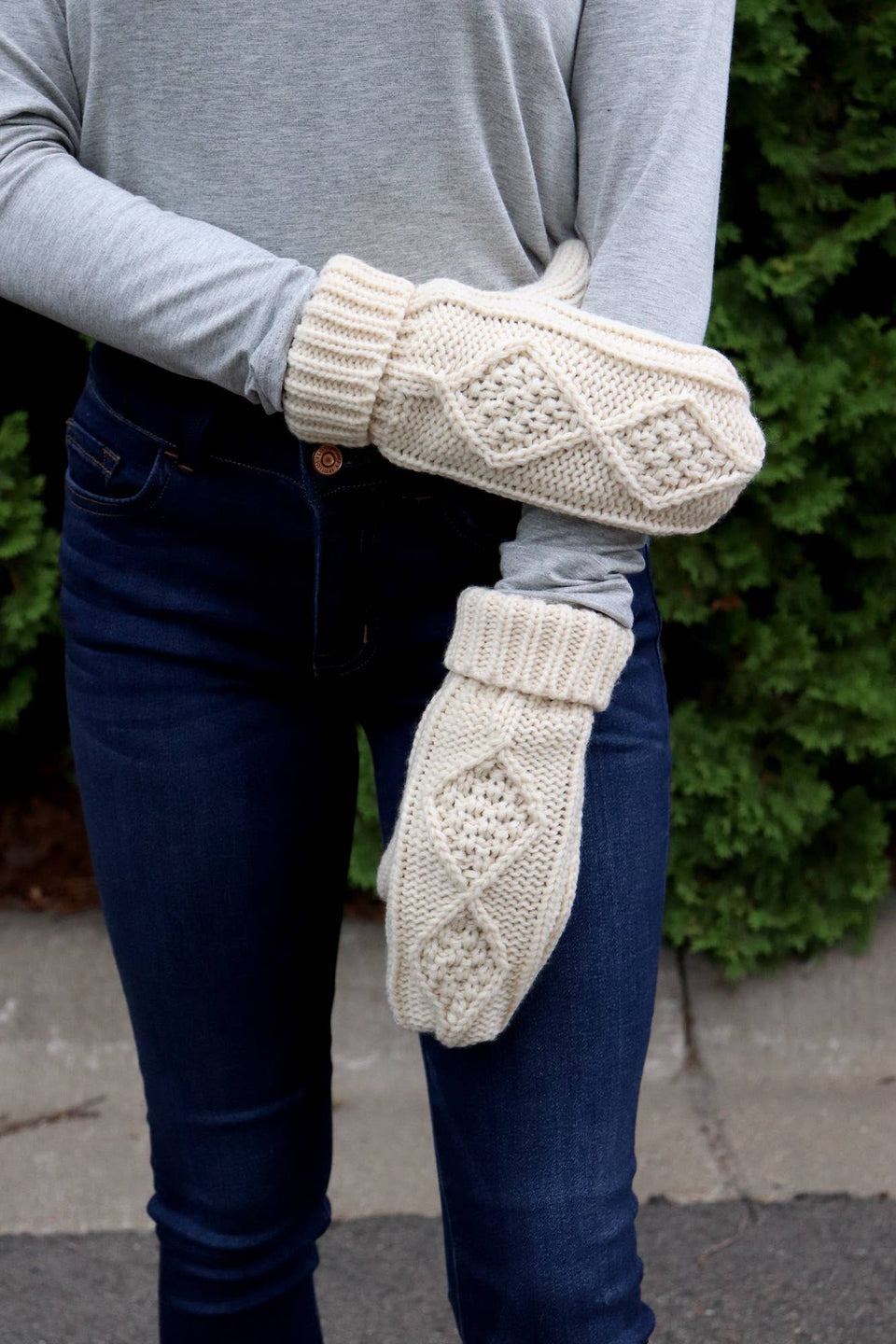 Cream Fleece-Lined Mittens